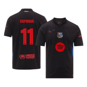 RAPHINHA #11 Barcelona Away Soccer Jersey 2024/25 – UCL (Spotify Logo Without Text)