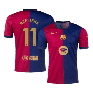 RAPHINHA #11 Barcelona Home Soccer Jersey 2024/25 – Spotify Logo Without Text